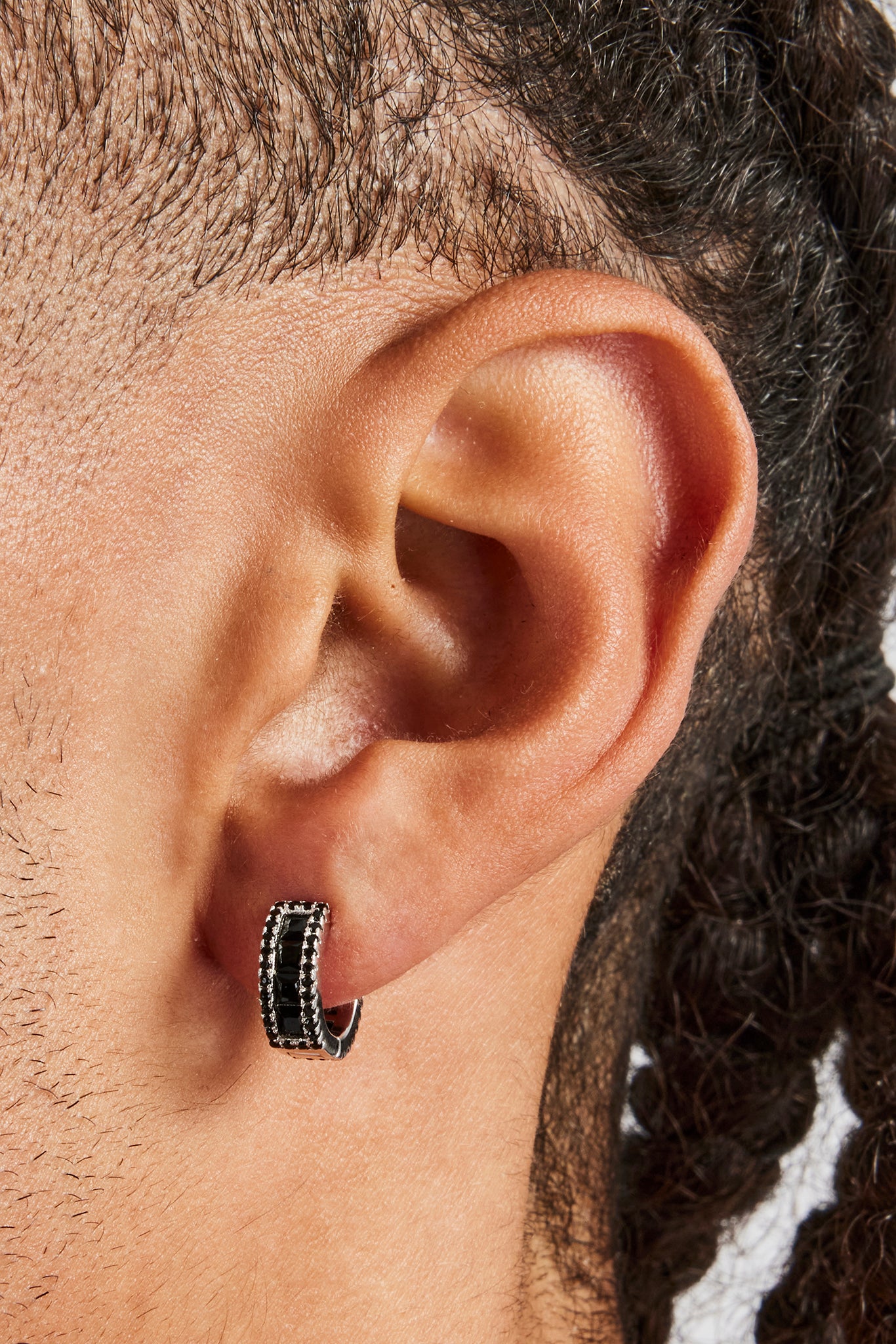 925 Schwarze Cz Baguette Creolen - 10mm